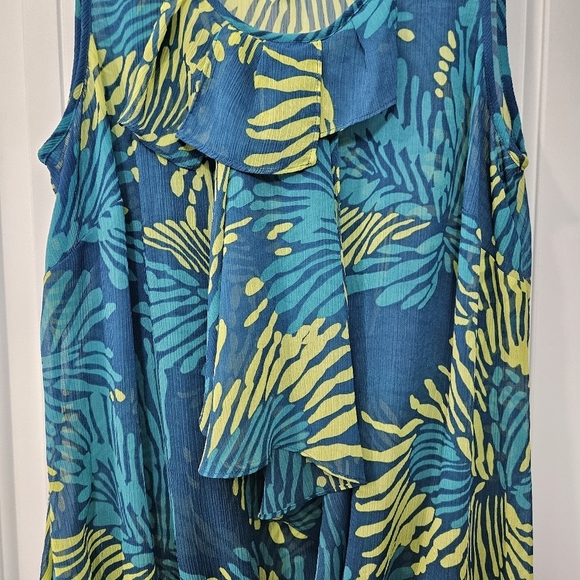 Lane Bryant Tropical Teal and Yellow Sleeveless Sheer Top Plus Size 14/16 - Picture 3 of 6